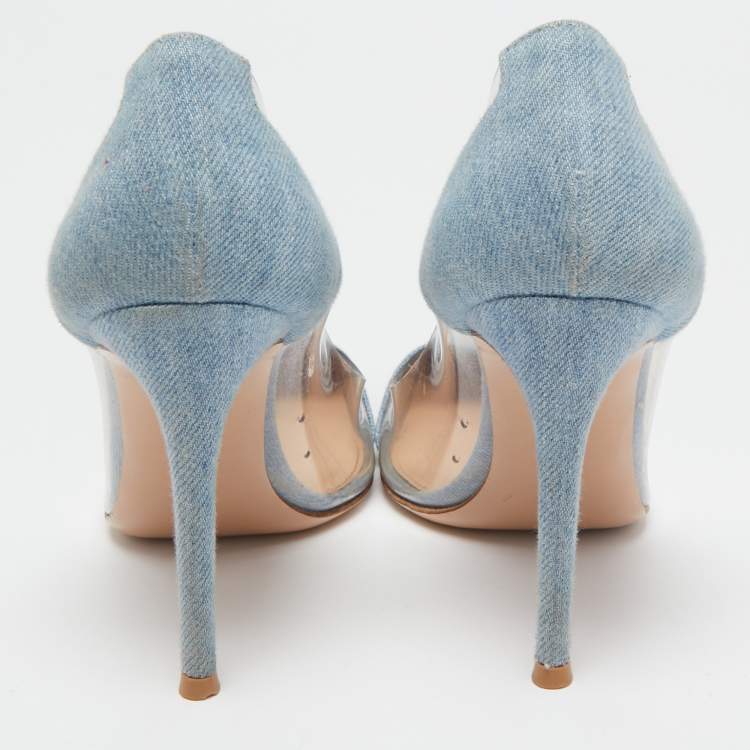 Pre Owned Gianvito Rossi Light Blue Denim and PVC Plexi Pumps Size 36.5