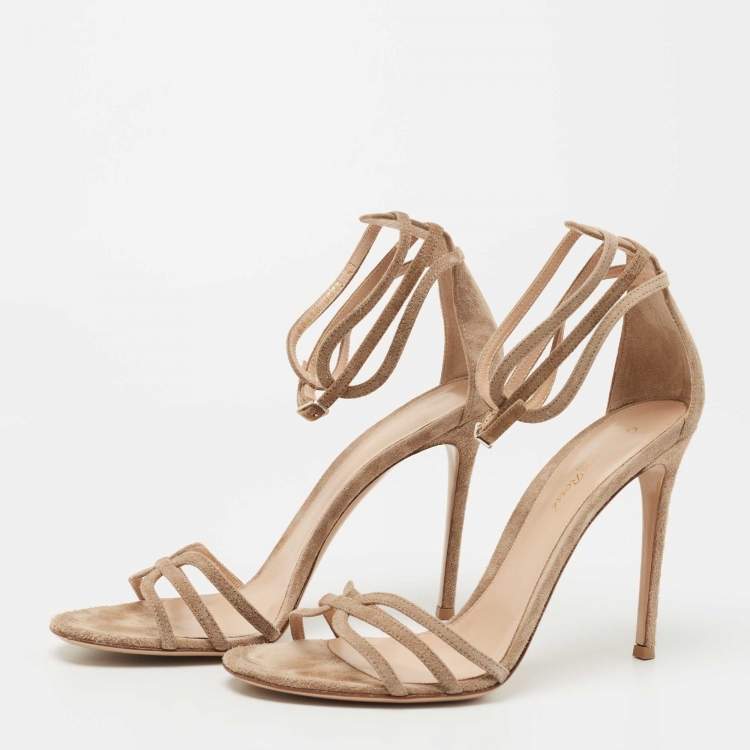 Pre Owned Gianvito Rossi  Beige Suede Ankle Strap Sandals Size 41