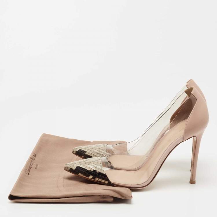 مملوكة مسبقًا Gianvito Rossi Two Tone Python and  Leather Plexi Pointed Toe Pumps Size 38
