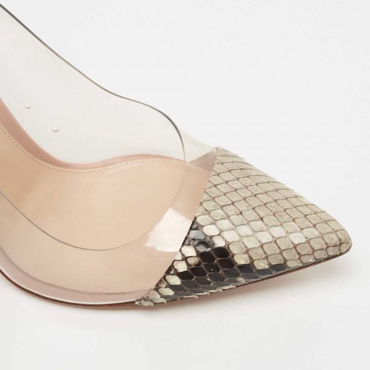 مملوكة مسبقًا Gianvito Rossi Two Tone Python and  Leather Plexi Pointed Toe Pumps Size 38