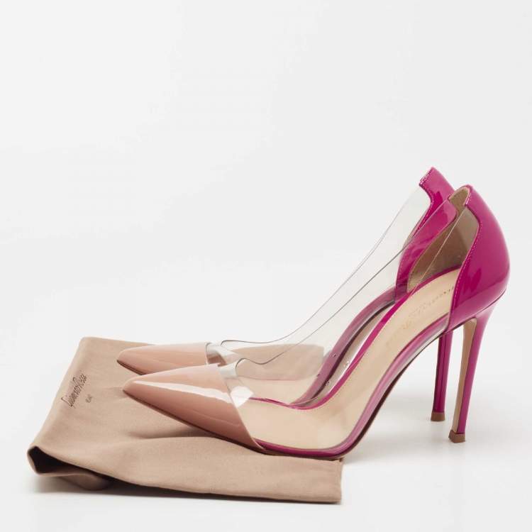 Pre Owned Gianvito Rossi Beige/Pink Patent Leather and PVC Plexi Pumps Size 38