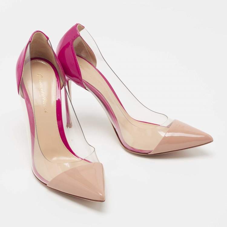 Pre Owned Gianvito Rossi Beige/Pink Patent Leather and PVC Plexi Pumps Size 38