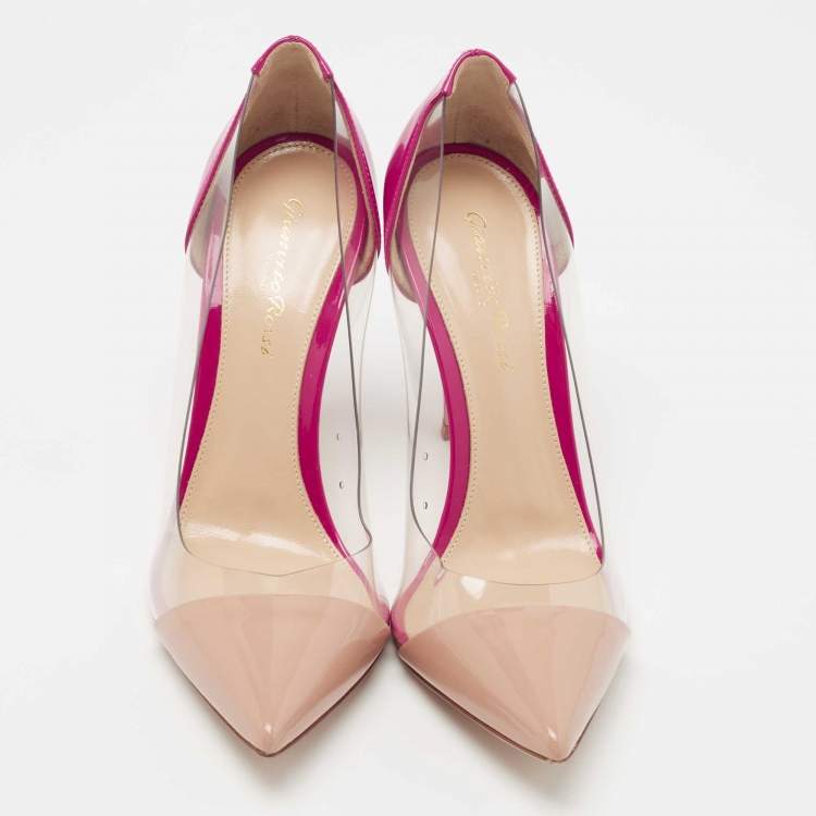 Pre Owned Gianvito Rossi Beige/Pink Patent Leather and PVC Plexi Pumps Size 38