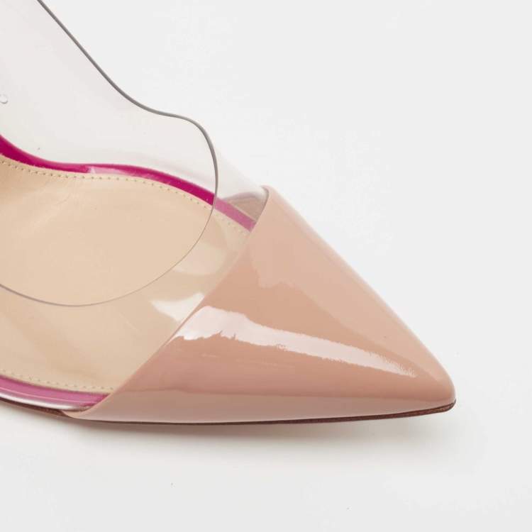 Pre Owned Gianvito Rossi Beige/Pink Patent Leather and PVC Plexi Pumps Size 38
