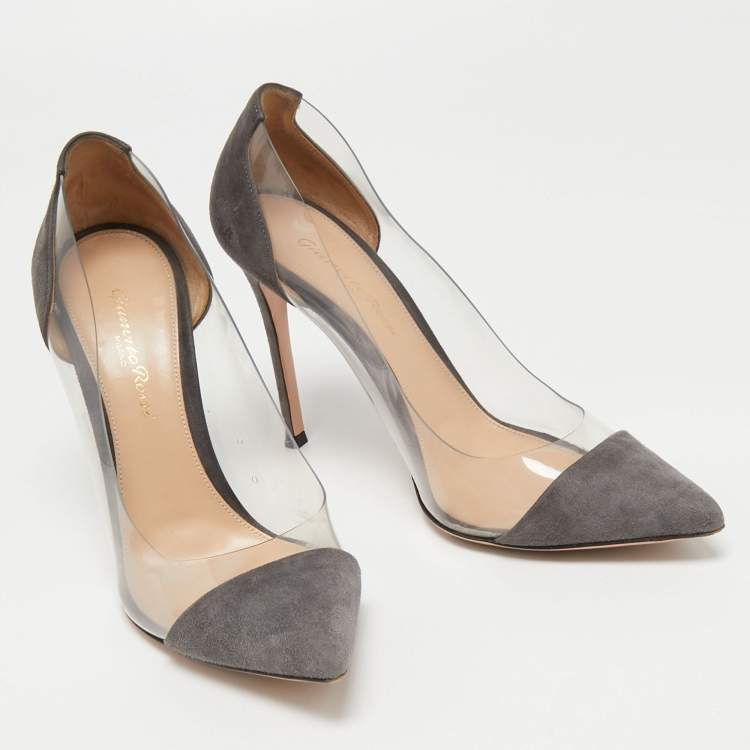 Pre Owned Gianvito Rossi Grey Suede and PVC Plexi Pumps Size 38
