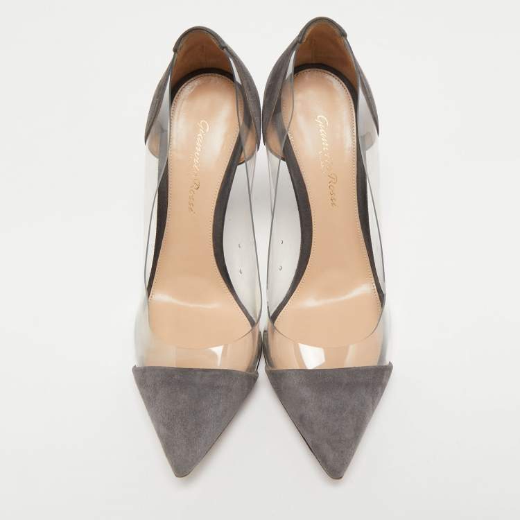 Pre Owned Gianvito Rossi Grey Suede and PVC Plexi Pumps Size 38