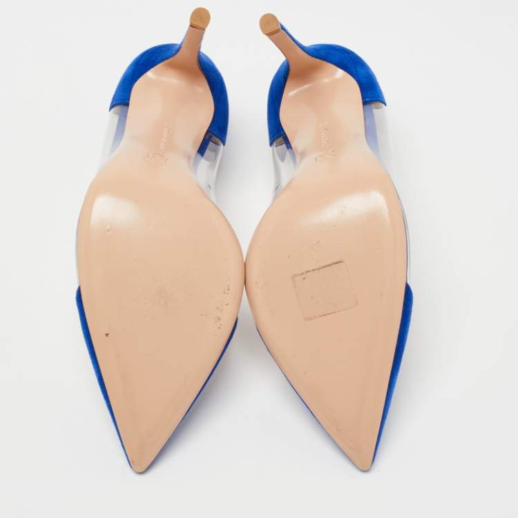Pre Owned Gianvito Rossi Blue Suede and PVC Plexi  Pumps Size 38