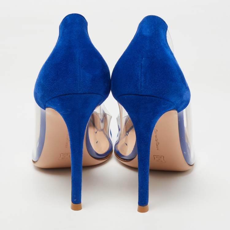 Pre Owned Gianvito Rossi Blue Suede and PVC Plexi  Pumps Size 38