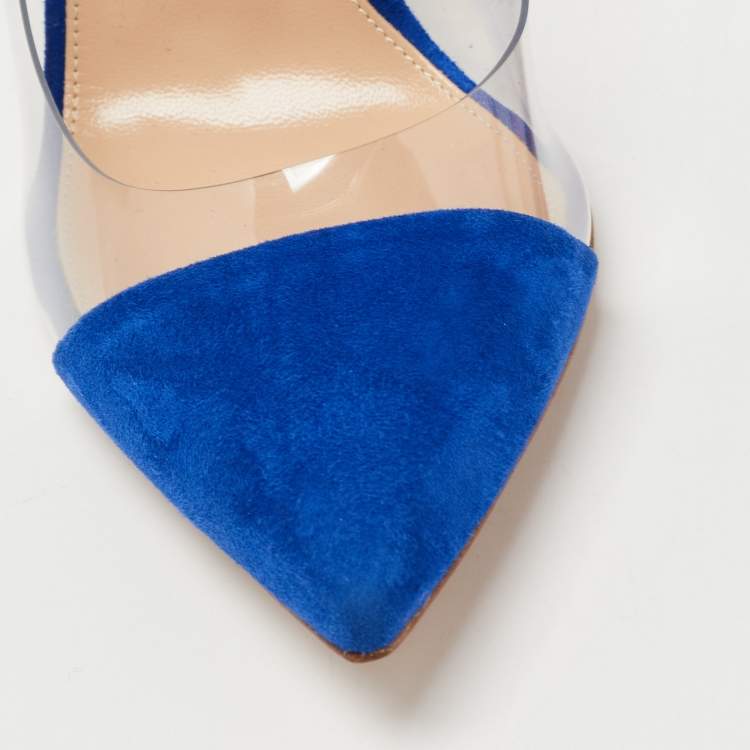 Pre Owned Gianvito Rossi Blue Suede and PVC Plexi  Pumps Size 38