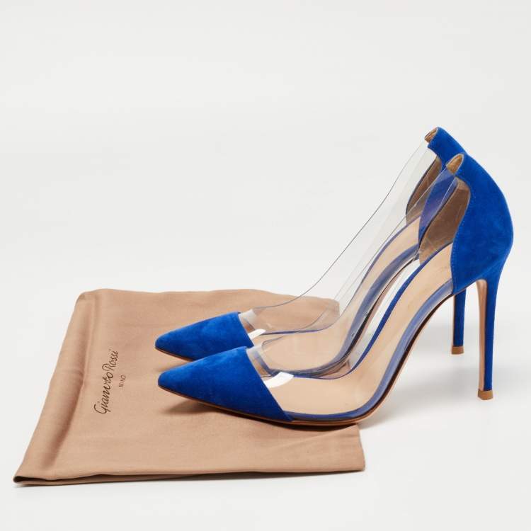 Pre Owned Gianvito Rossi Blue Suede and PVC Plexi  Pumps Size 38