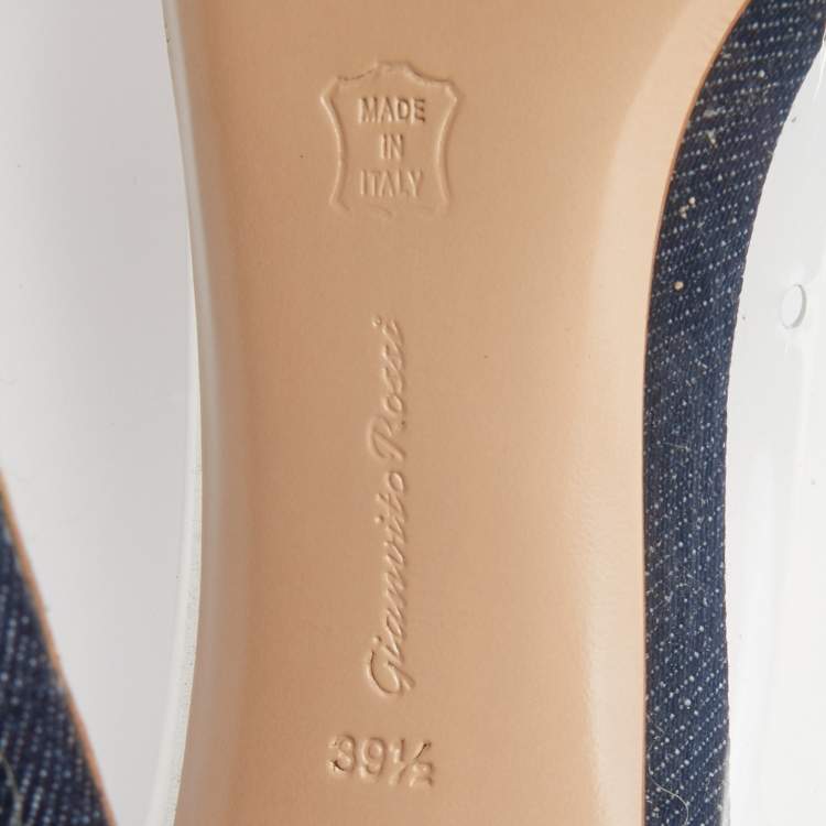 Pre Owned Gianvito Rossi Navy Blue Denim and PVC Plexi Pointed Toe Pumps Size 39.5