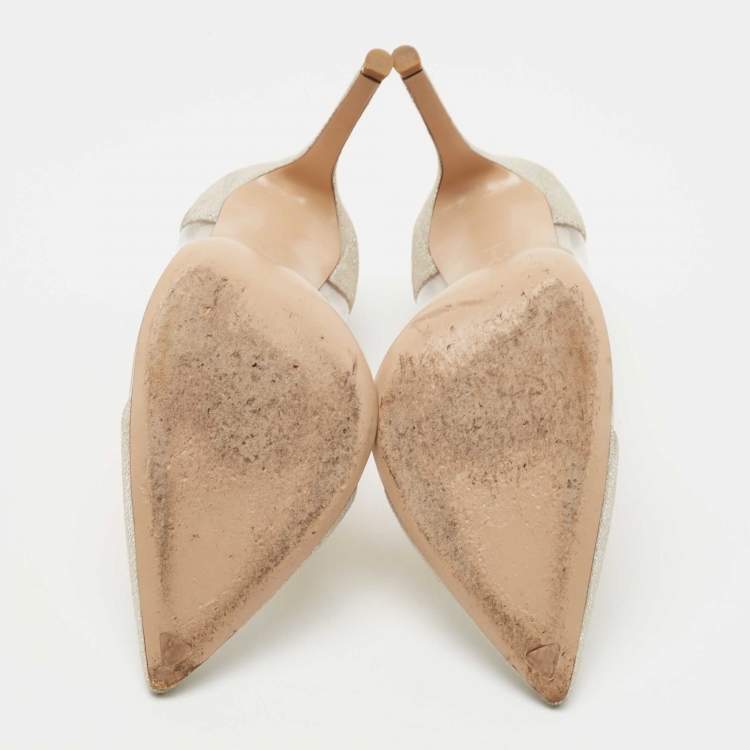 Pre Owned Gianvito Rossi Metallic Silver Suede PVC Plexi Pointed Toe Pumps Size 38.5