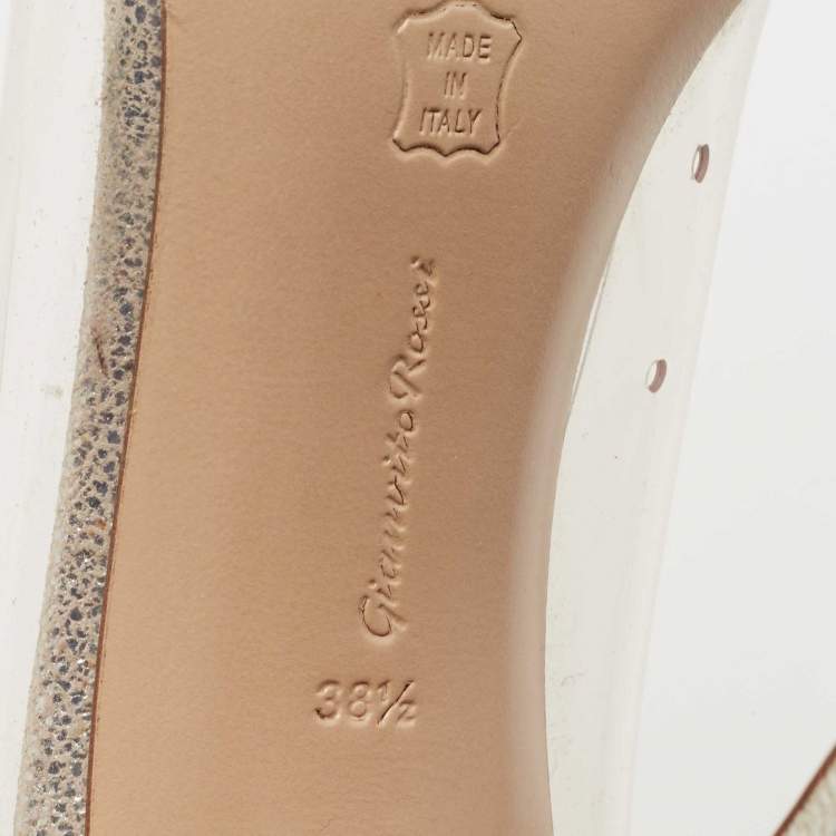 Pre Owned Gianvito Rossi Metallic Silver Suede PVC Plexi Pointed Toe Pumps Size 38.5