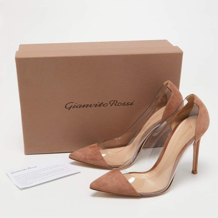 مملوكة مسبقًا Gianvito Rossi Beige Suede and PVC Plexi Pumps Size 37