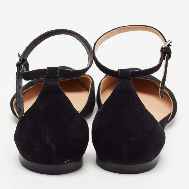 Pre Owned Gianvito Rossi Black Suede Gia Ankle Strap Flats Size 38.5