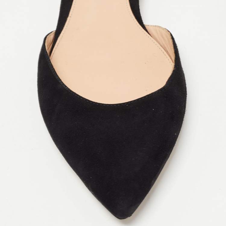 Pre Owned Gianvito Rossi Black Suede Gia Ankle Strap Flats Size 38.5