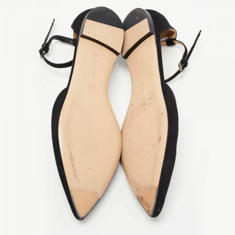 Pre Owned Gianvito Rossi Black Suede Gia Ankle Strap Flats Size 38.5