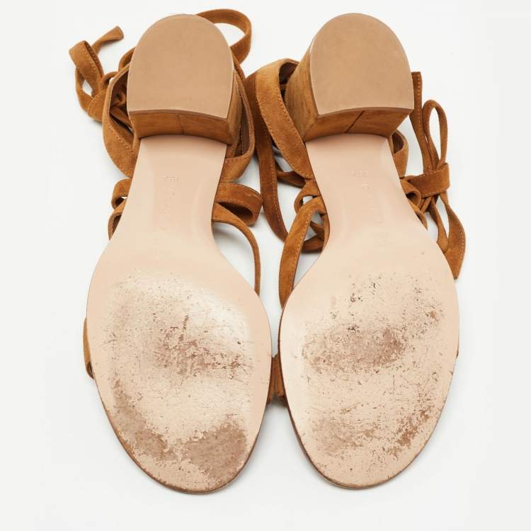 Pre Owned Gianvito Rossi Brown Suede Janis Ankle Sandals Size 39.5