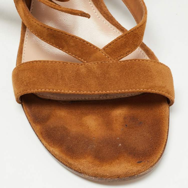Pre Owned Gianvito Rossi Brown Suede Janis Ankle Sandals Size 39.5