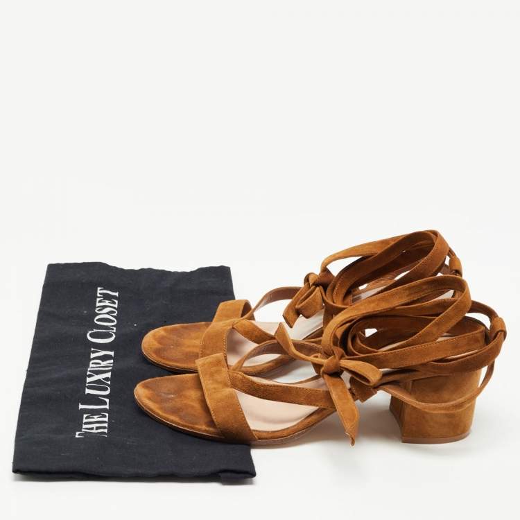 Pre Owned Gianvito Rossi Brown Suede Janis Ankle Sandals Size 39.5