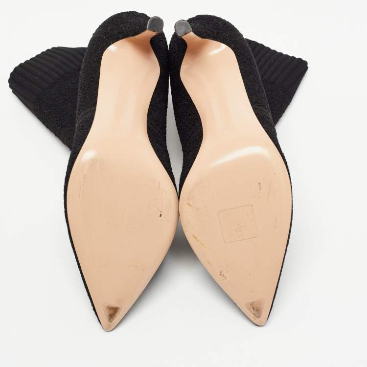 Pre Owned Gianvito Rossi Black Knit Fabric Ankle Boots Size 37.5