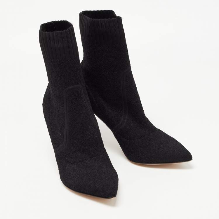 Pre Owned Gianvito Rossi Black Knit Fabric Ankle Boots Size 37.5