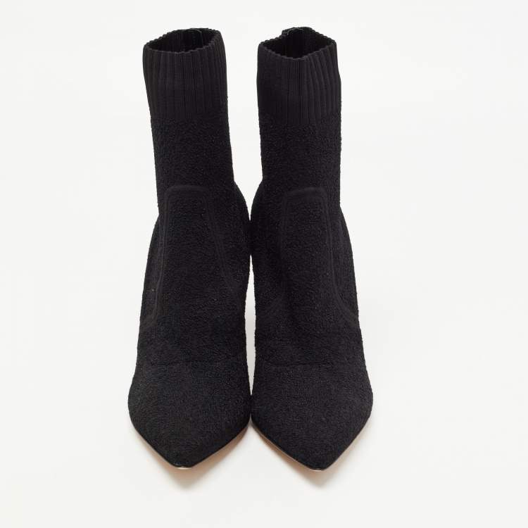 Pre Owned Gianvito Rossi Black Knit Fabric Ankle Boots Size 37.5