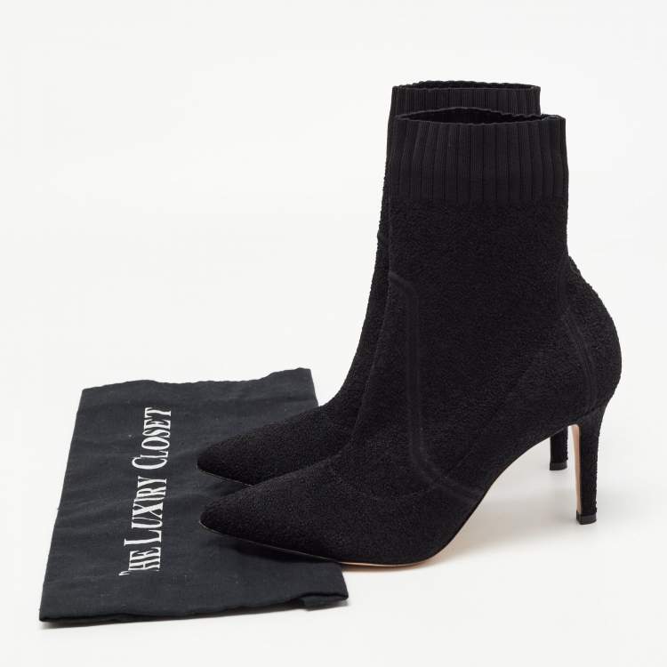 Pre Owned Gianvito Rossi Black Knit Fabric Ankle Boots Size 37.5