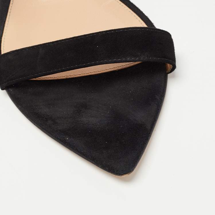 Pre Owned Gianvito Rossi Black Suede Flat Slides Size 37.5