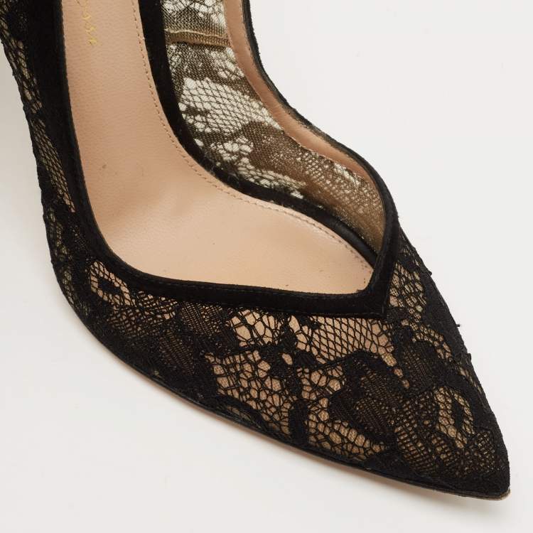 Pre Owned Gianvito Rossi Black Lace and Suede Pumps Size 37