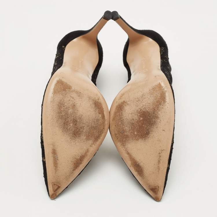 Pre Owned Gianvito Rossi Black Lace and Suede Pumps Size 37