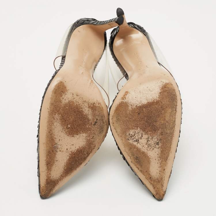 Pre Owned Gianvito Rossi Black Python and PVC Virtua Mules Size 38