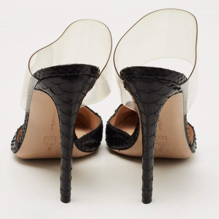 Pre Owned Gianvito Rossi Black Python and PVC Virtua Mules Size 38