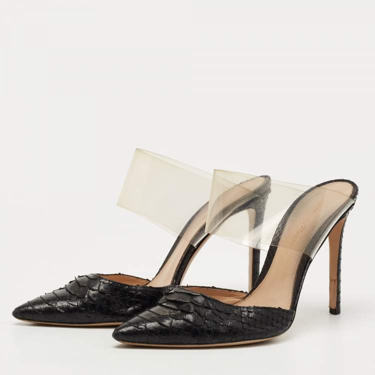 Pre Owned Gianvito Rossi Black Python and PVC Virtua Mules Size 38