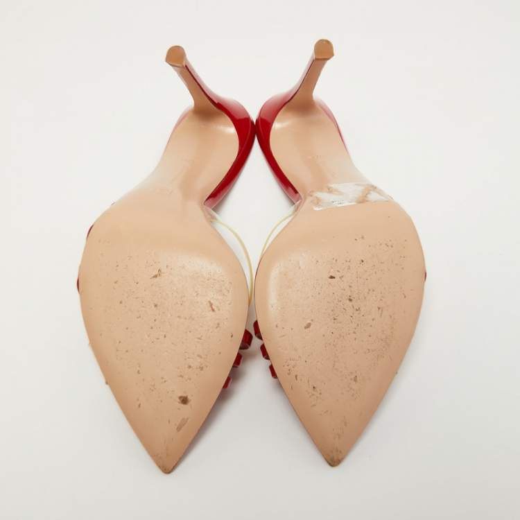 Pre Owned Gianvito Rossi Red/Transparent Patent Leather Slides Size 37.5  