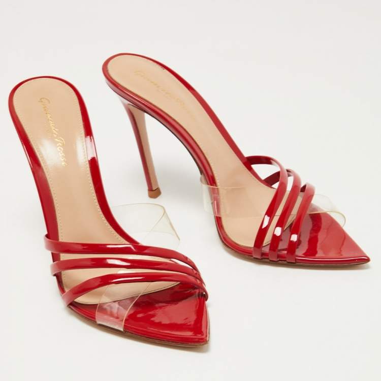 Pre Owned Gianvito Rossi Red/Transparent Patent Leather Slides Size 37.5  