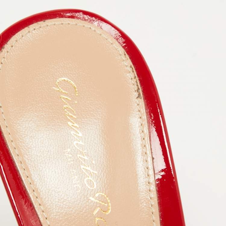 Pre Owned Gianvito Rossi Red/Transparent Patent Leather Slides Size 37.5  