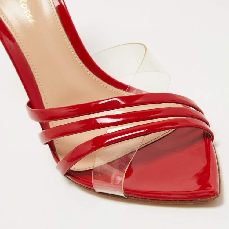 Pre Owned Gianvito Rossi Red/Transparent Patent Leather Slides Size 37.5  
