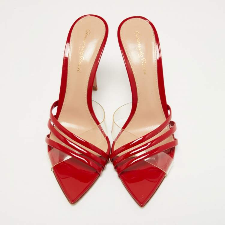 Pre Owned Gianvito Rossi Red/Transparent Patent Leather Slides Size 37.5  