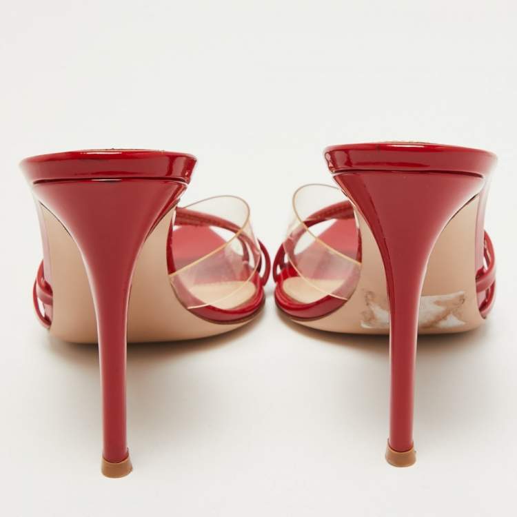 Pre Owned Gianvito Rossi Red/Transparent Patent Leather Slides Size 37.5  
