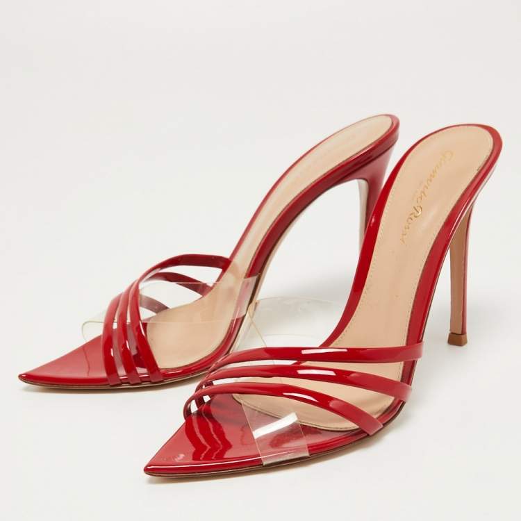 Pre Owned Gianvito Rossi Red/Transparent Patent Leather Slides Size 37.5  