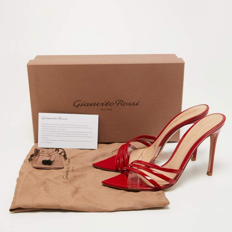 Pre Owned Gianvito Rossi Red/Transparent Patent Leather Slides Size 37.5  