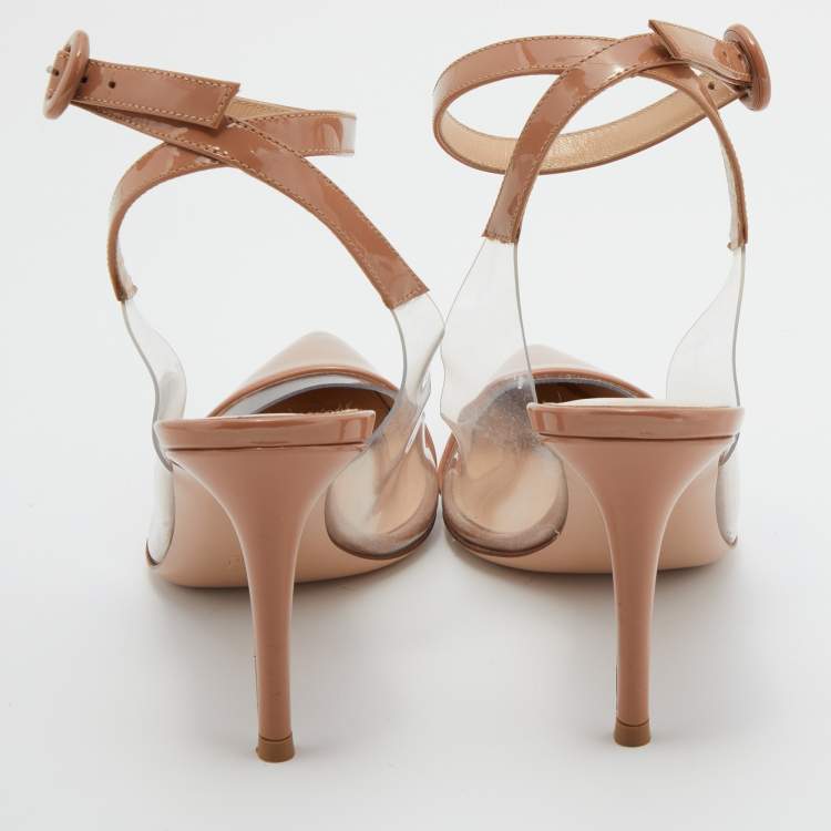 Pre Owned Gianvito Rossi Beige Patent Leather and PVC Ankle Strap Pumps Size 37