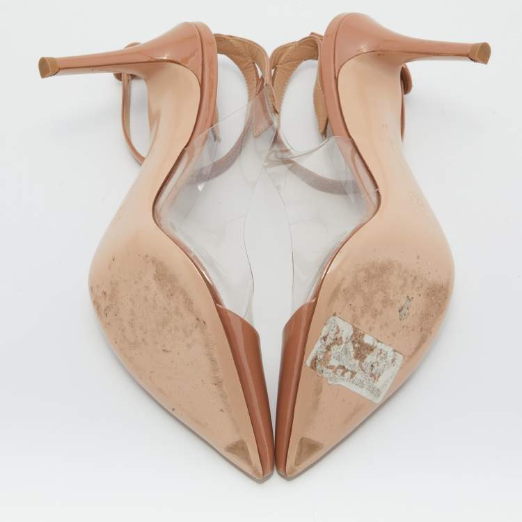 Pre Owned Gianvito Rossi Beige Patent Leather and PVC Ankle Strap Pumps Size 37