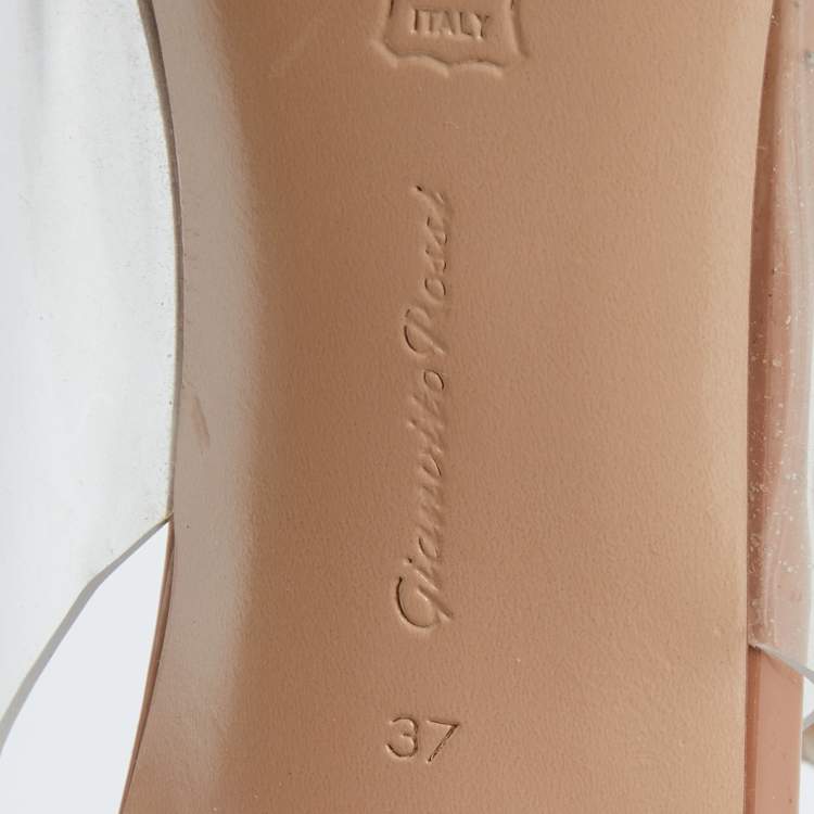 Pre Owned Gianvito Rossi Beige Patent Leather and PVC Ankle Strap Pumps Size 37