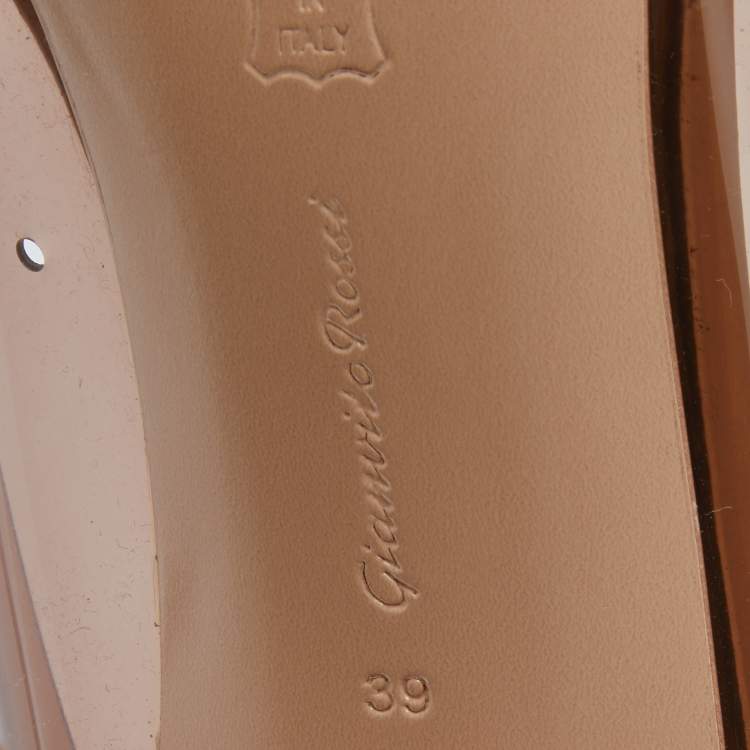Pre Owned Gianvito Rossi Brown/Gold PVC and Leather Kyle Pointed Toe Slingback Pumps Size 39