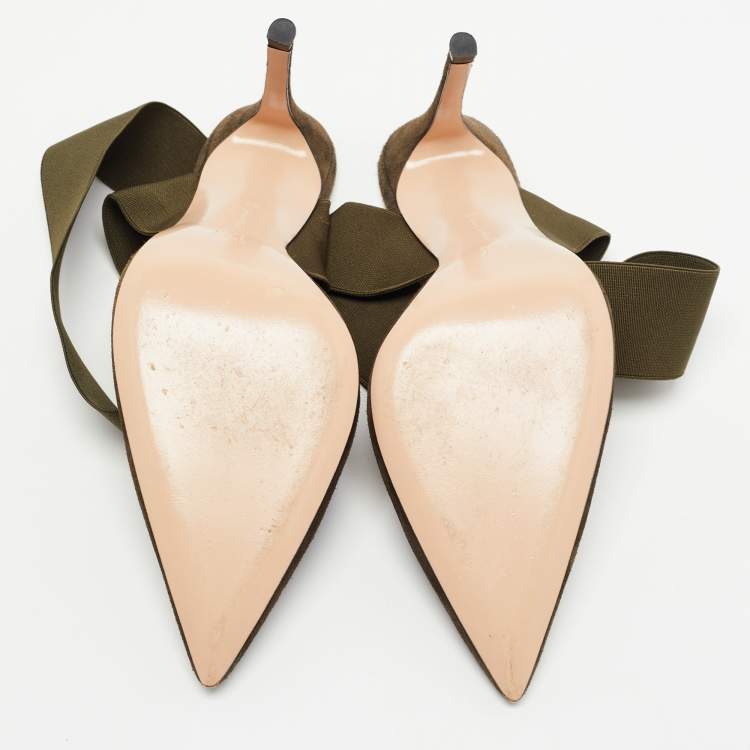 Pre Owned Gianvito Rossi Dark Green Suede  Pointed Ankle Wrap Sandals Size 38