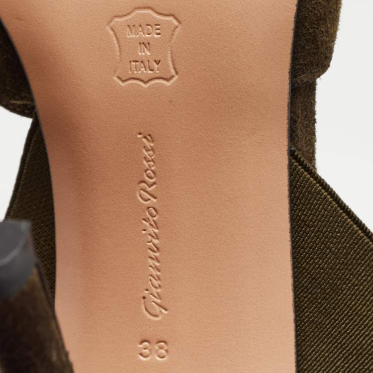 Pre Owned Gianvito Rossi Dark Green Suede  Pointed Ankle Wrap Sandals Size 38