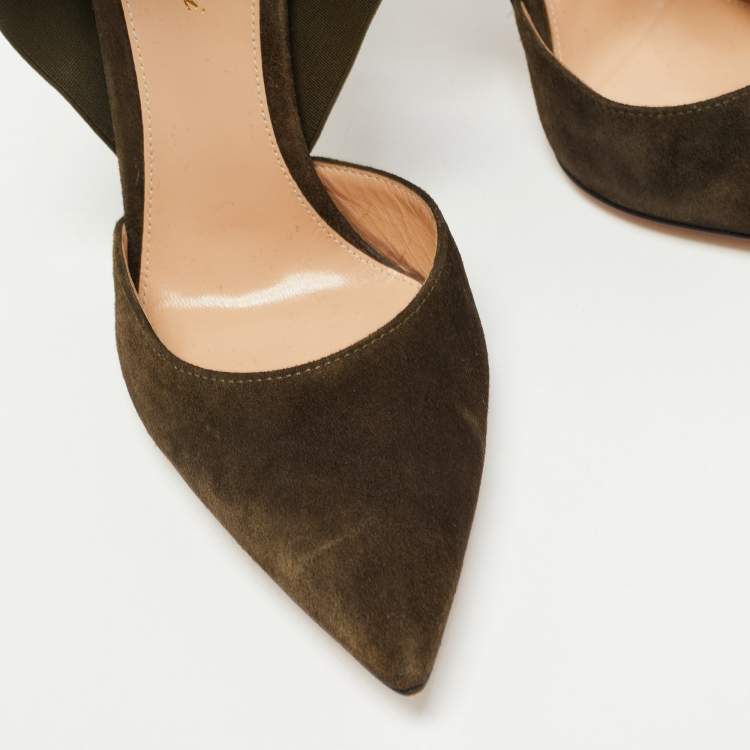 Pre Owned Gianvito Rossi Dark Green Suede  Pointed Ankle Wrap Sandals Size 38