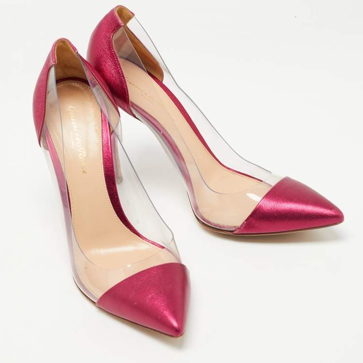 Pre Owned Gianvito Rossi Metallic Pink Leather and PVC Plexi Pumps Size 38